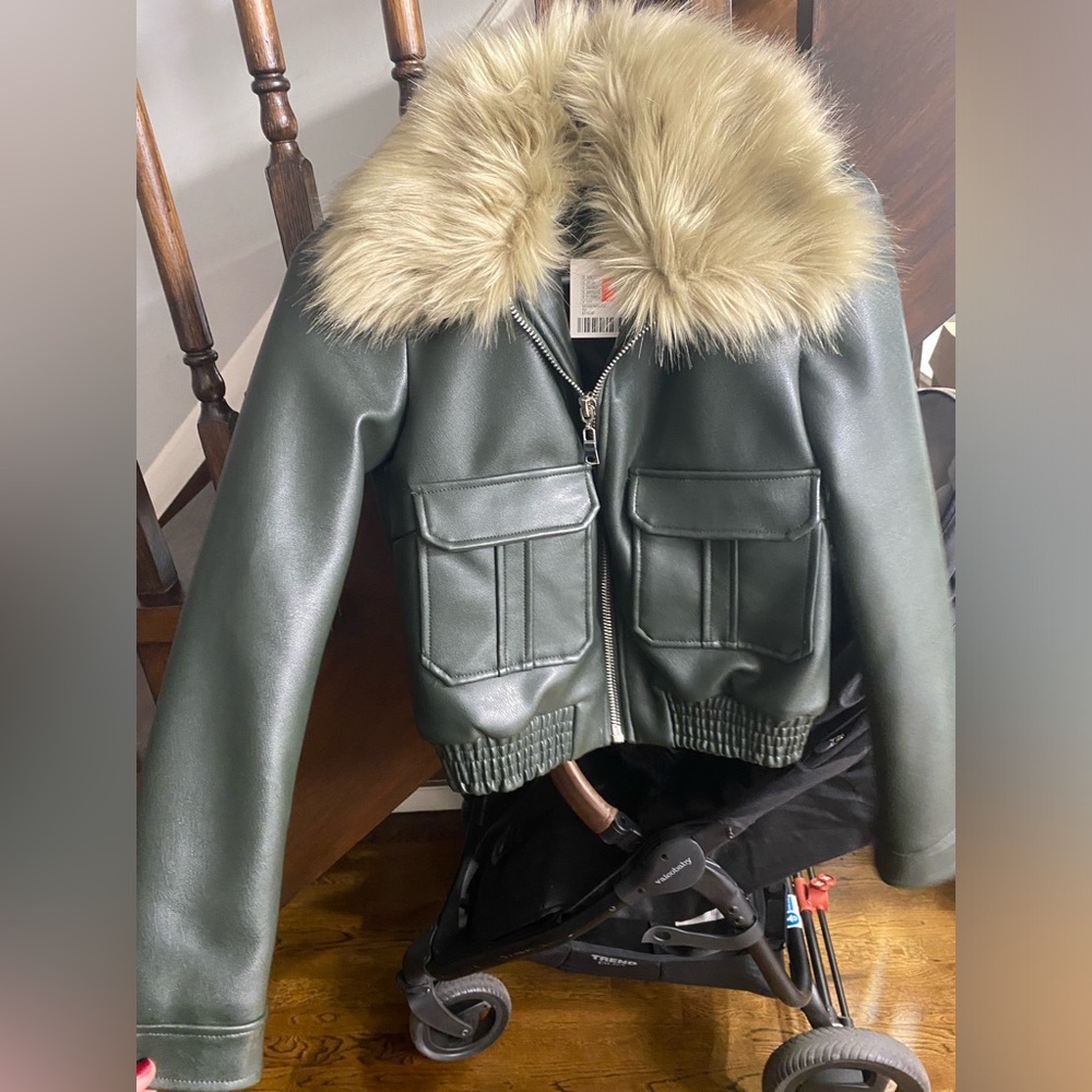 Brand new leather dark green jacket